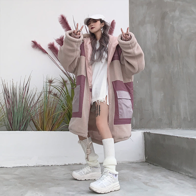 Mid-length stitched hooded jacket