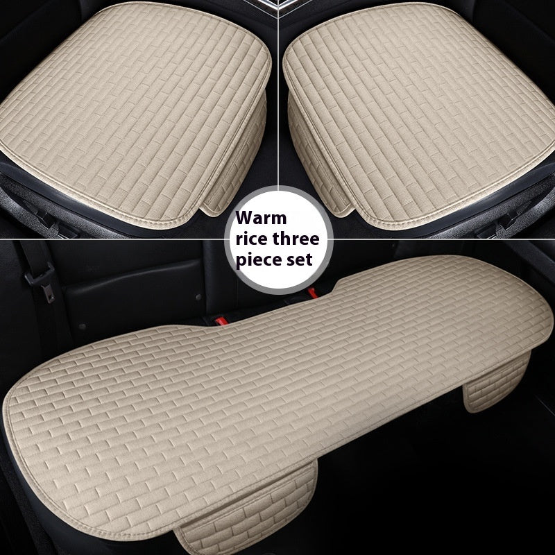 Linen Car Seat Cushion Three-piece Seat Protective Pad