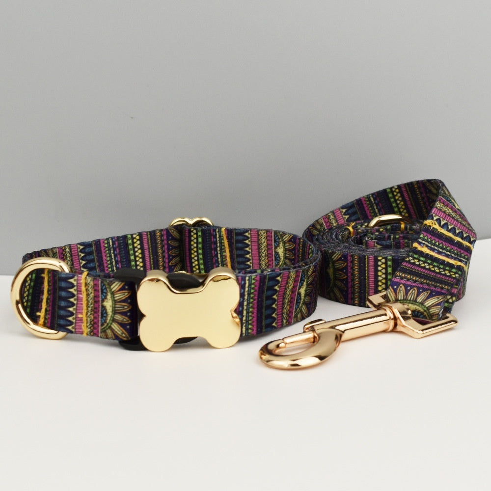 Ethnic Style Webbing Bone Buckle Printed Pet Collar