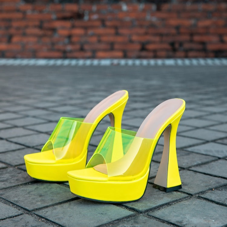 Candy Color Transparent PVC Fish Mouth High Heel Sandals