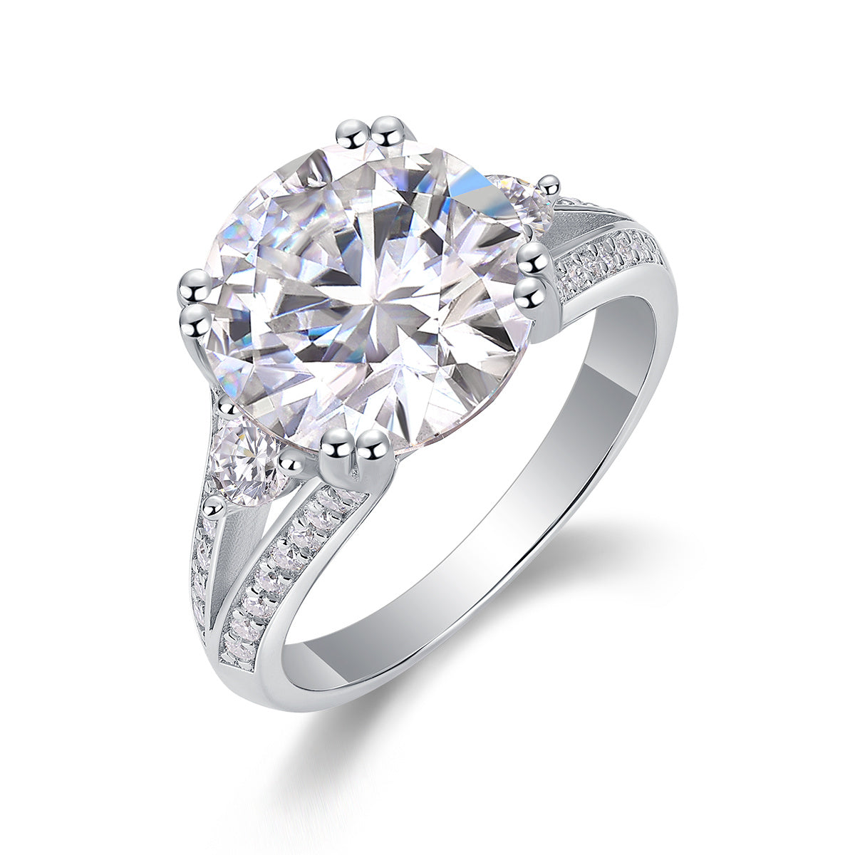 Elegant Radiance - A 5-carat Top-quality Moissanite S925 Silver Diamond Wedding Ring With Gold Plating. The Ring Can Be Inspected With A Diamond Pen