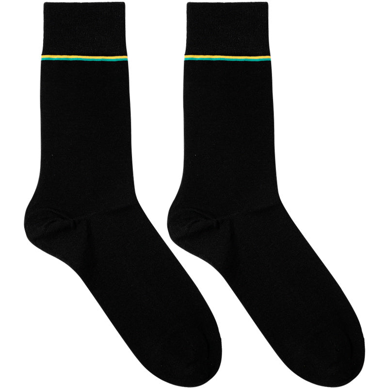High-top Black Green Yellow Pinstripe Mercerized Cotton Business Socks