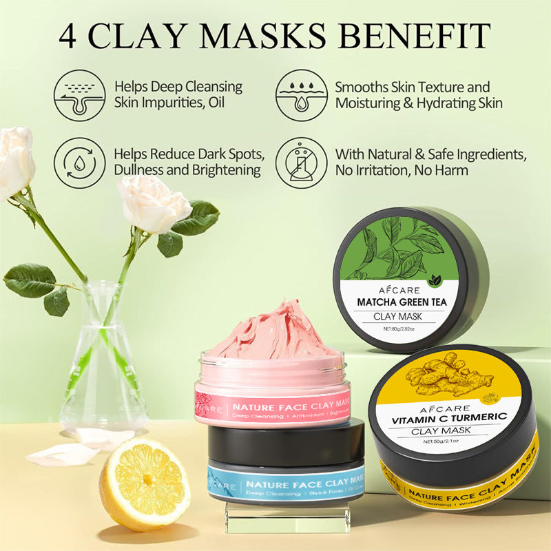 4 Pack Dead Sea Mud Green Tea Turmeric Rose Clay Mask