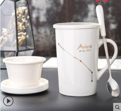Creative cup ceramic with lid spoon tea cup filter