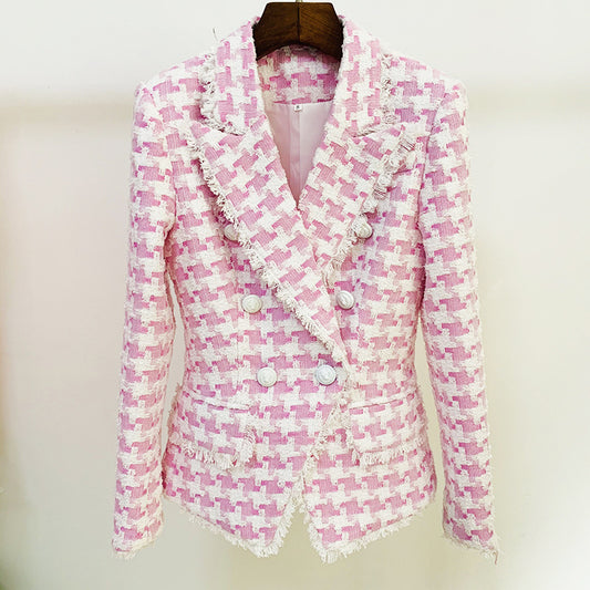 Women's Lion Button Houndstooth Wool Blazer