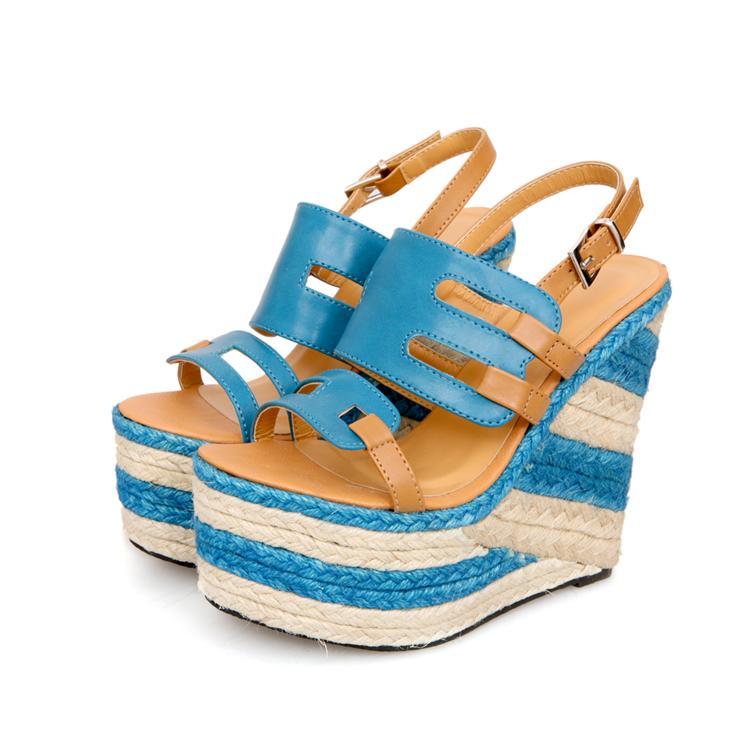 Straw Wedge Anti Slip Platform High Heel Platform Roman  Sandals
