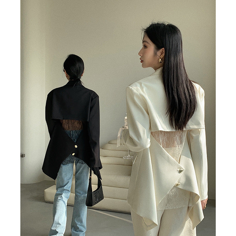 Korean Style Women's Back Hollow Lace  Back Suit