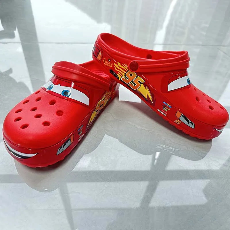 Cartoon Disney Lightninged Mcqueens Pixar Solid Waterproof Slippers Outdoor Sandals Casual Breathable Ankle-Wrap Eva Shoes Gift