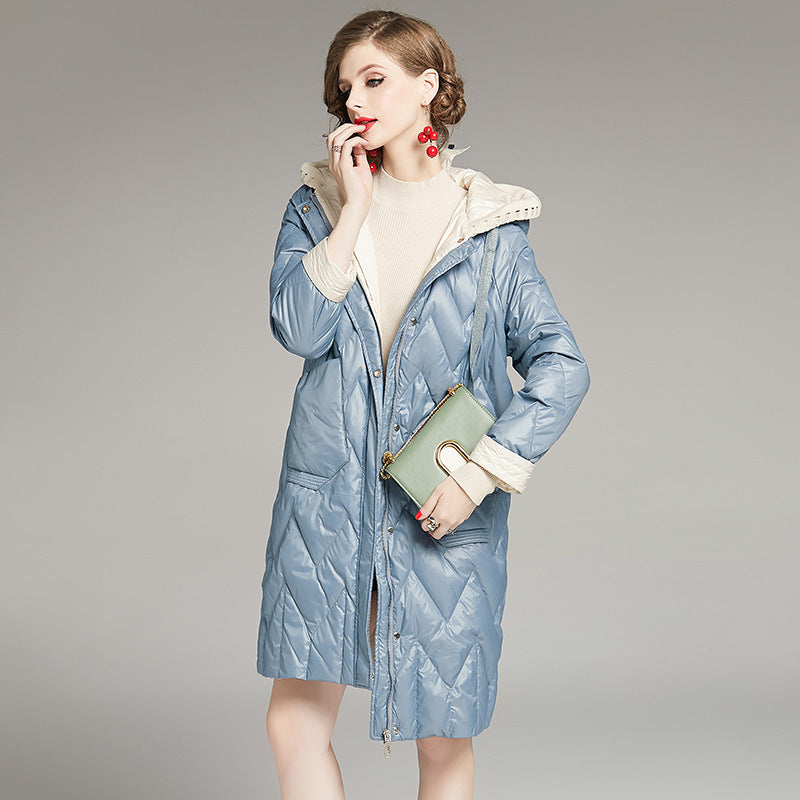 Patchwork straight down jacket