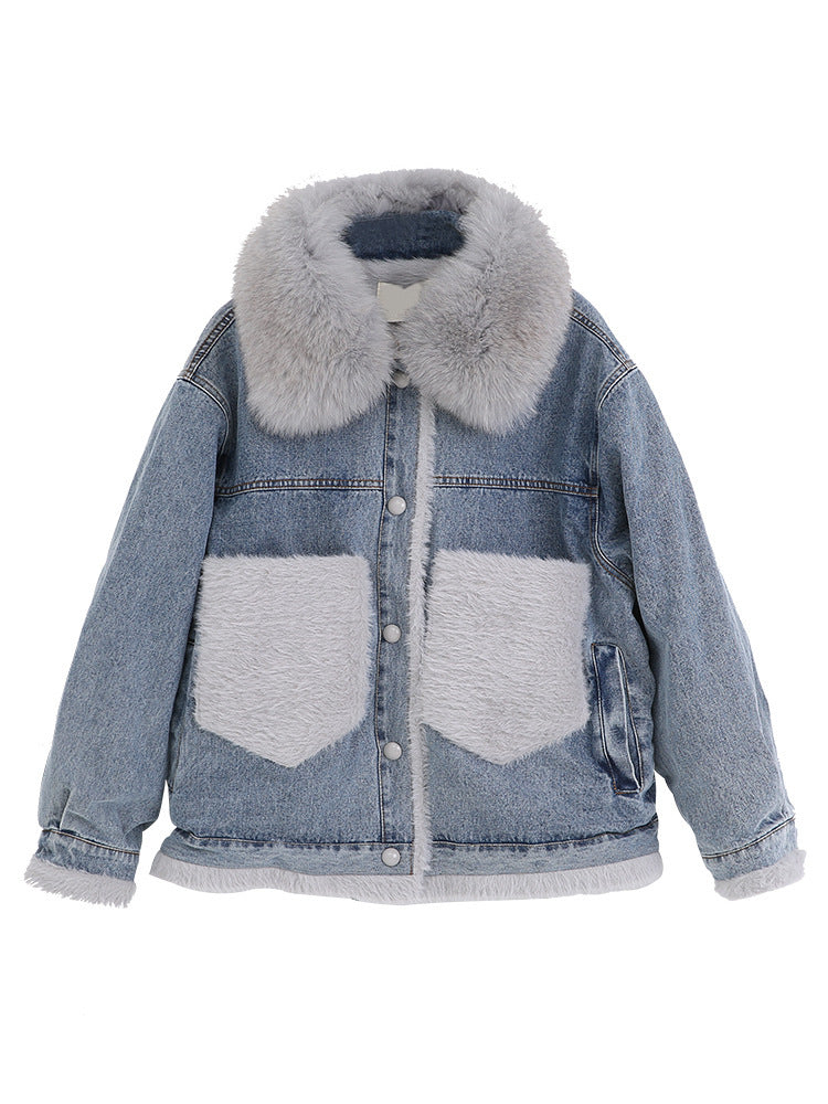 Solid color straight thick plush fleece jacket