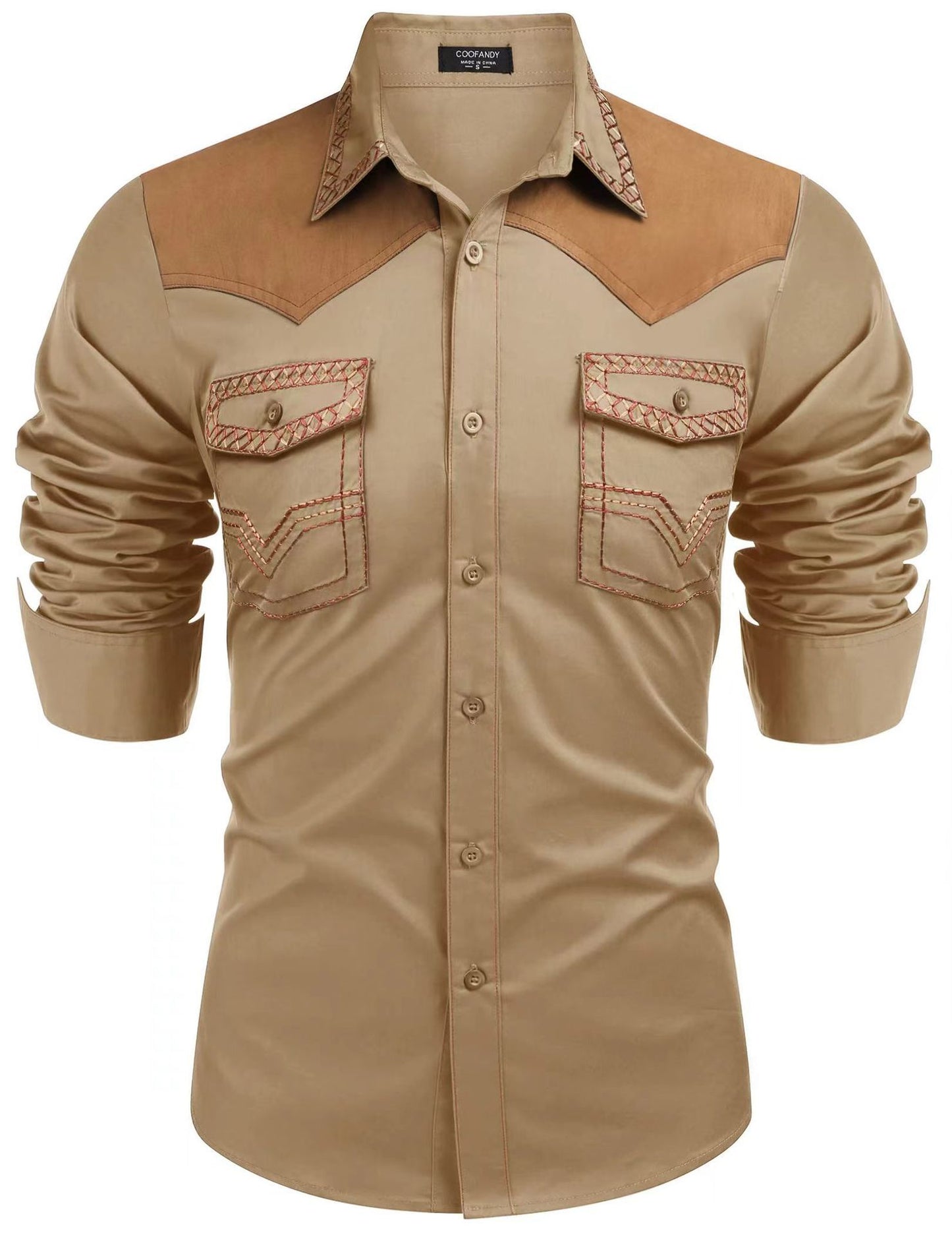 Western Denim Mid-length Tight Color Matching Men's Shirt