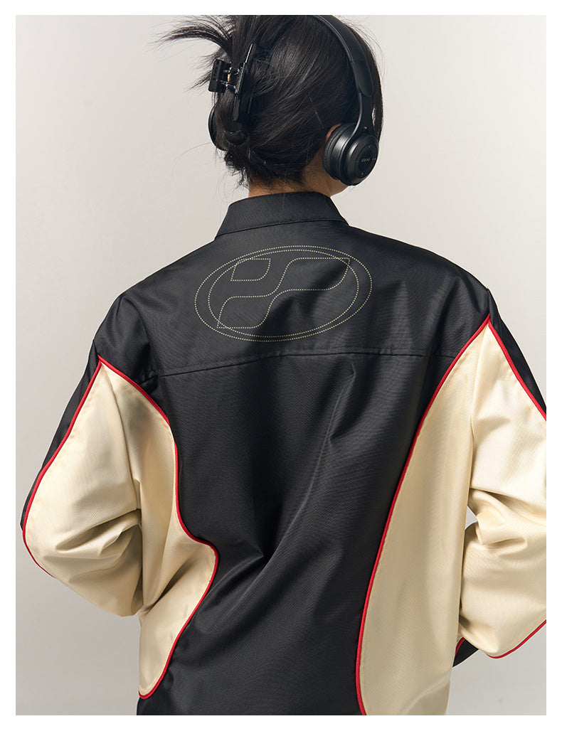 American Retro Patchwork Contrasting Motorcycle Suit
