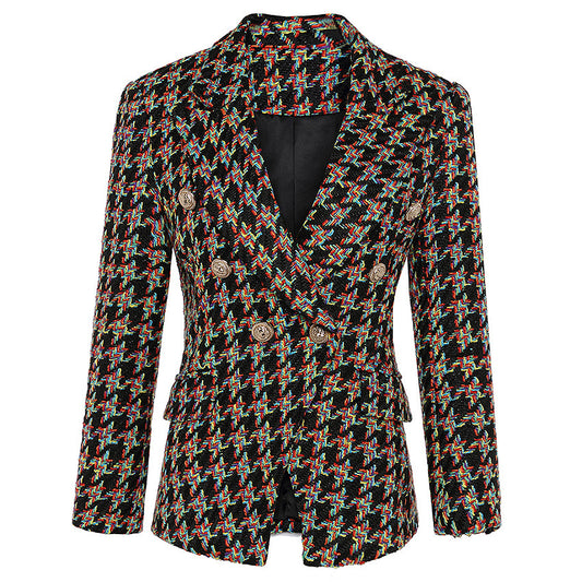 Houndstooth double-breasted tweed suit