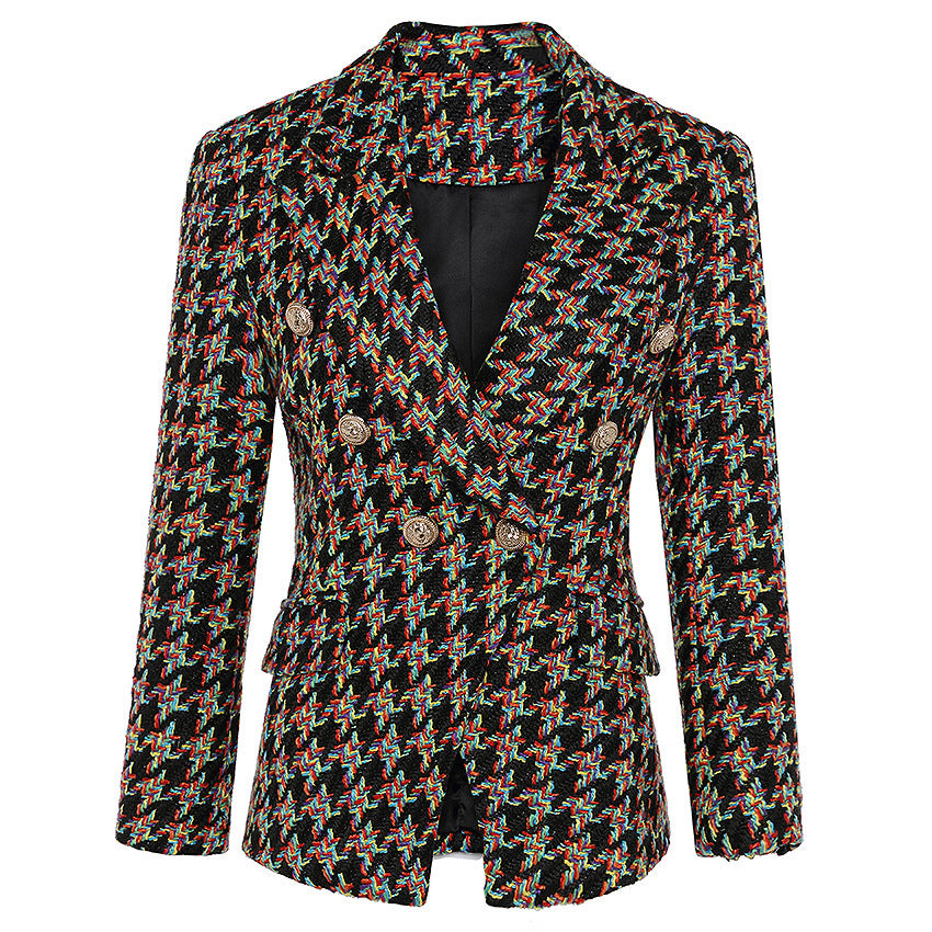 Houndstooth double-breasted tweed suit