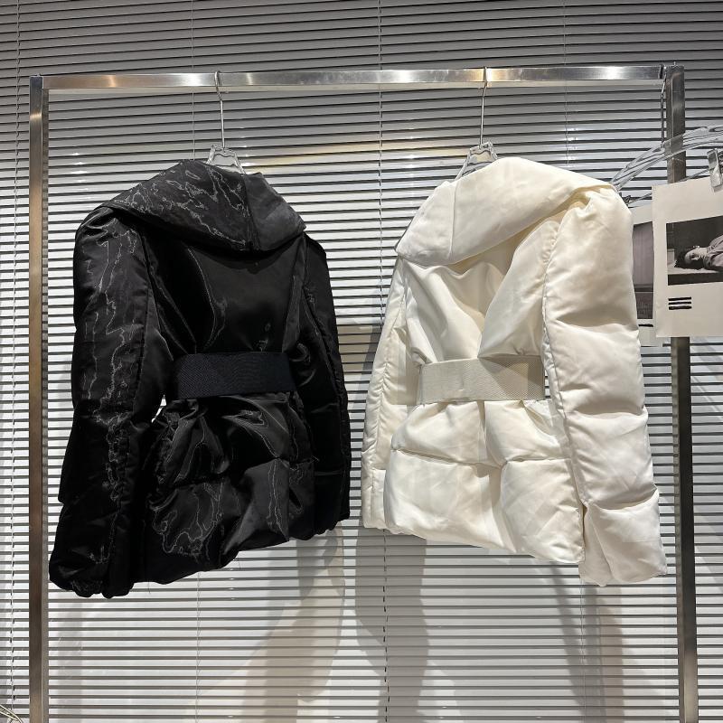 Lotus Leaf Bright Metal Belt Waist Warm Cotton-padded Jacket