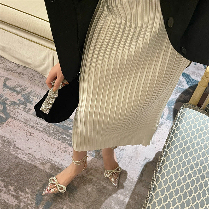 Spring Transparent Pointed Toe Rhinestone Bow High-heeled Sandals