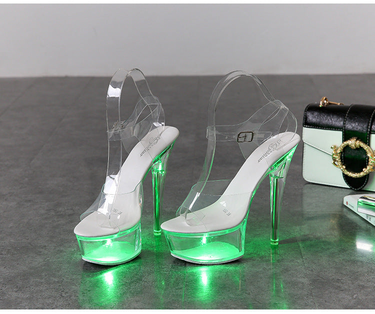 190-15 34-43 Sexy Super High Heels Luminous Stiletto Platform Sandals