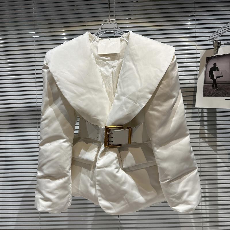 Lotus Leaf Bright Metal Belt Waist Warm Cotton-padded Jacket