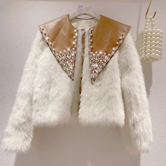 Women's Beaded Doll Collar Padded Warm Coat
