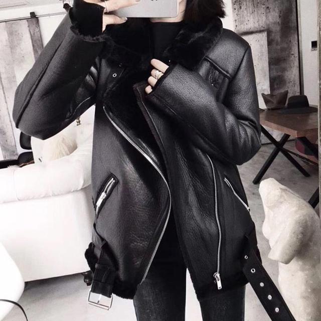 Women's Thick Warm PU Faux Lamb Leather Jacket