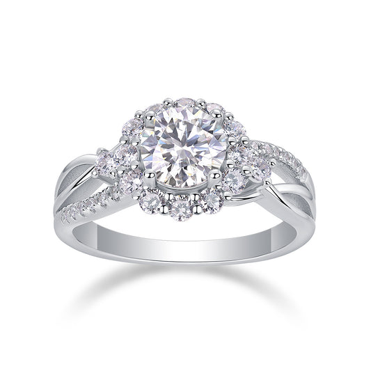 Snow Lotus - Set With 2-carat Top-quality Moissanite S925 Silver And Gold-plated Diamond Wedding Ring. The Ring Can Be Inspected With A Diamond Pen