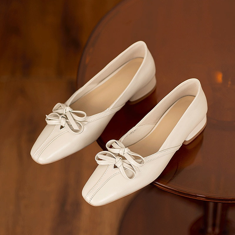Women's Genuine Leather French Square Toe High Heels