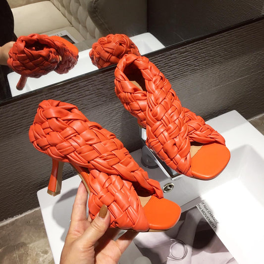 European And American New Style Foreign Trade Woven Stiletto Sandals
