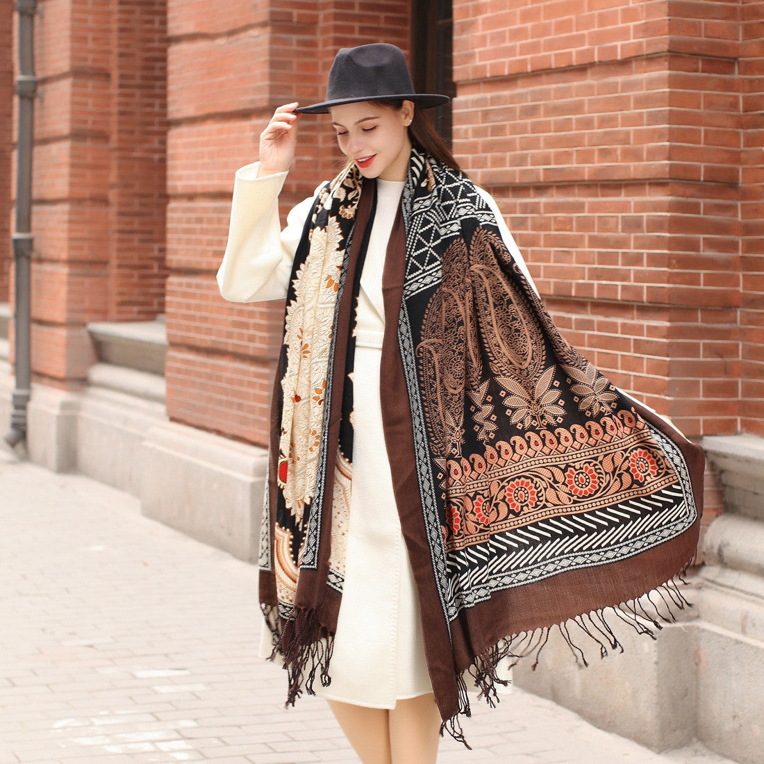 New All-match Oversized Women's Cape And Large Silk Scarf