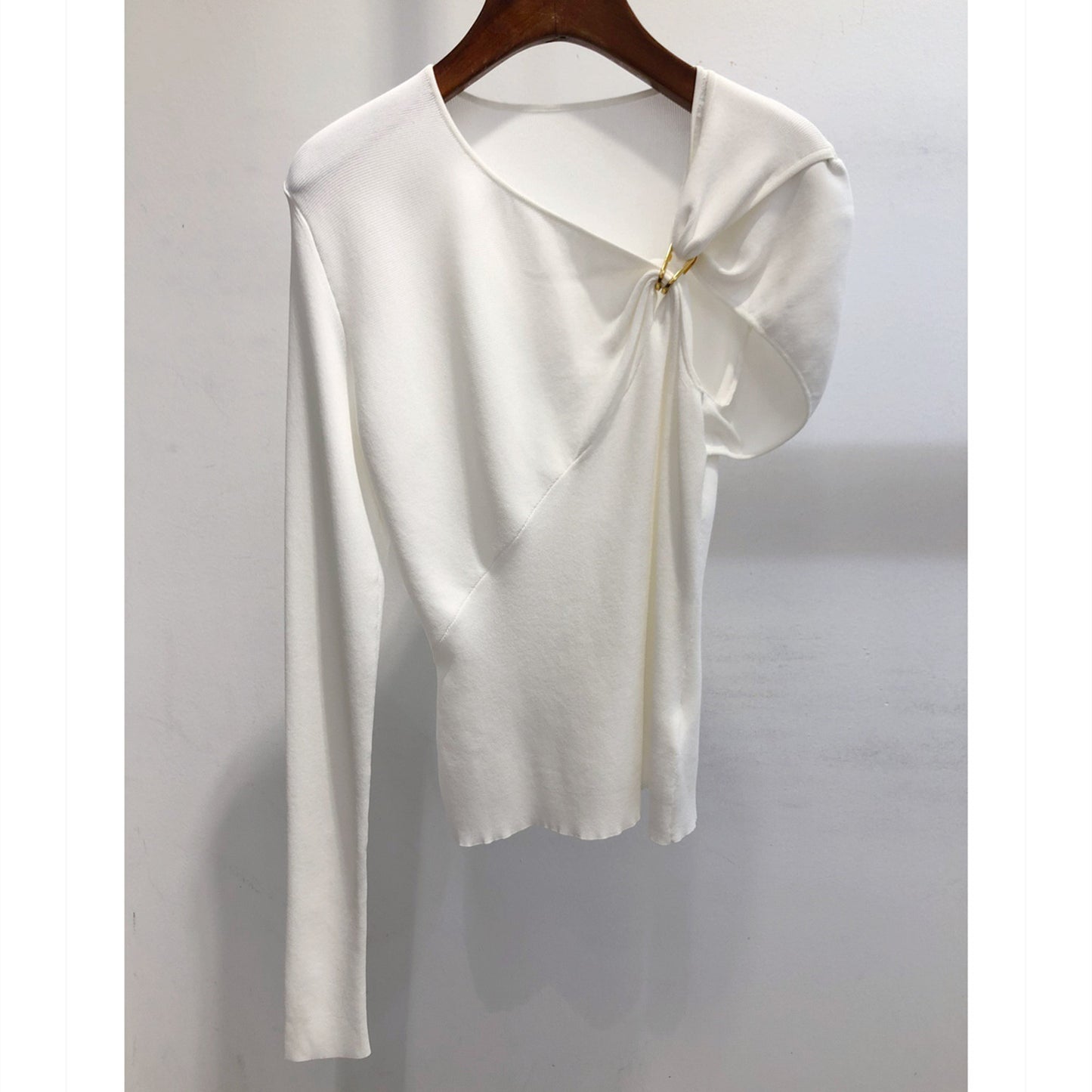 Fashionable Round Collar Irregular Pleated T-shirt