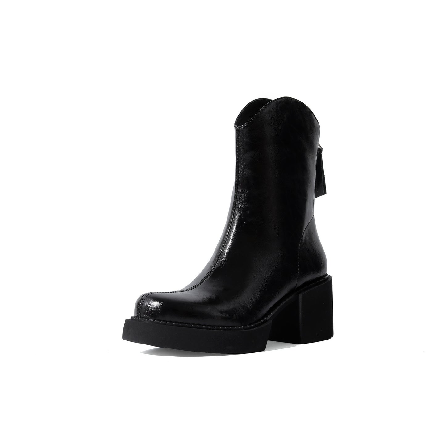 Horse Oil Cowhide Thick-soled Thick High-heel Round-toe Short Boots
