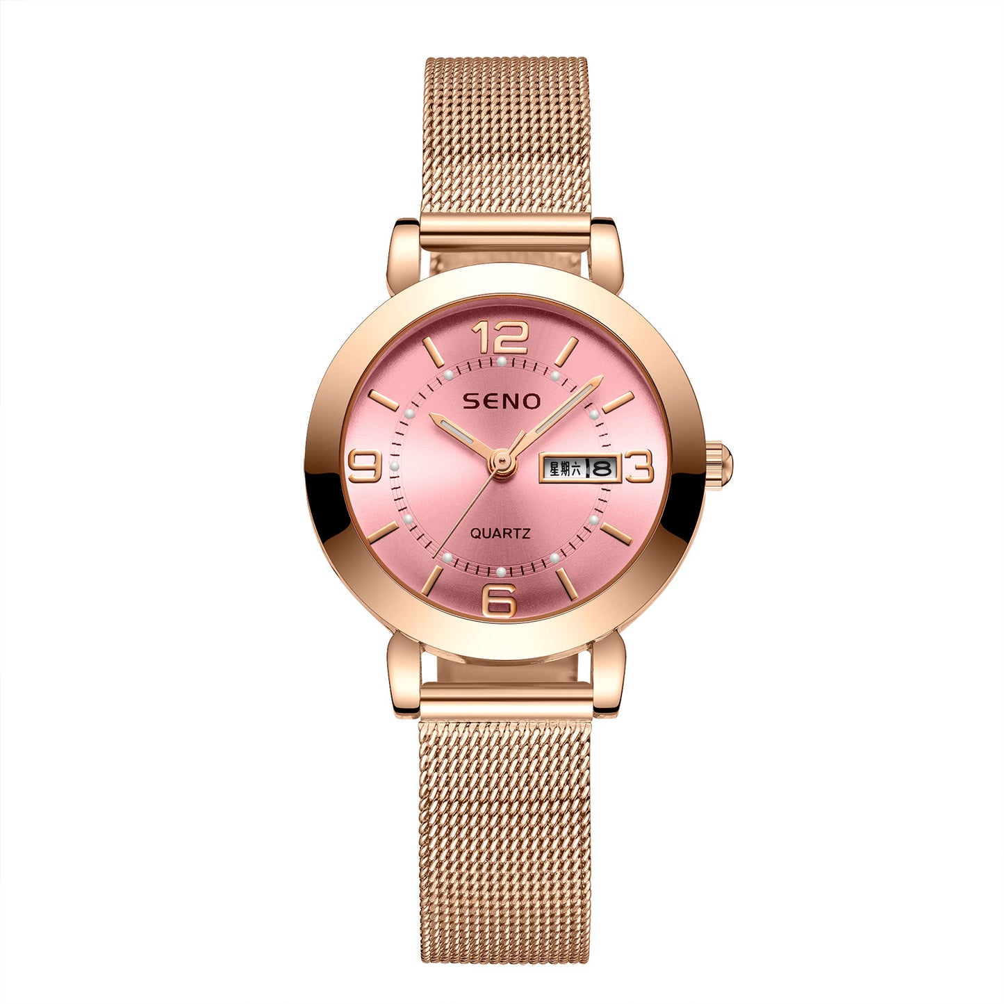 Night Light Waterproof Dual Calendar Women's Alloy Quartz Watch