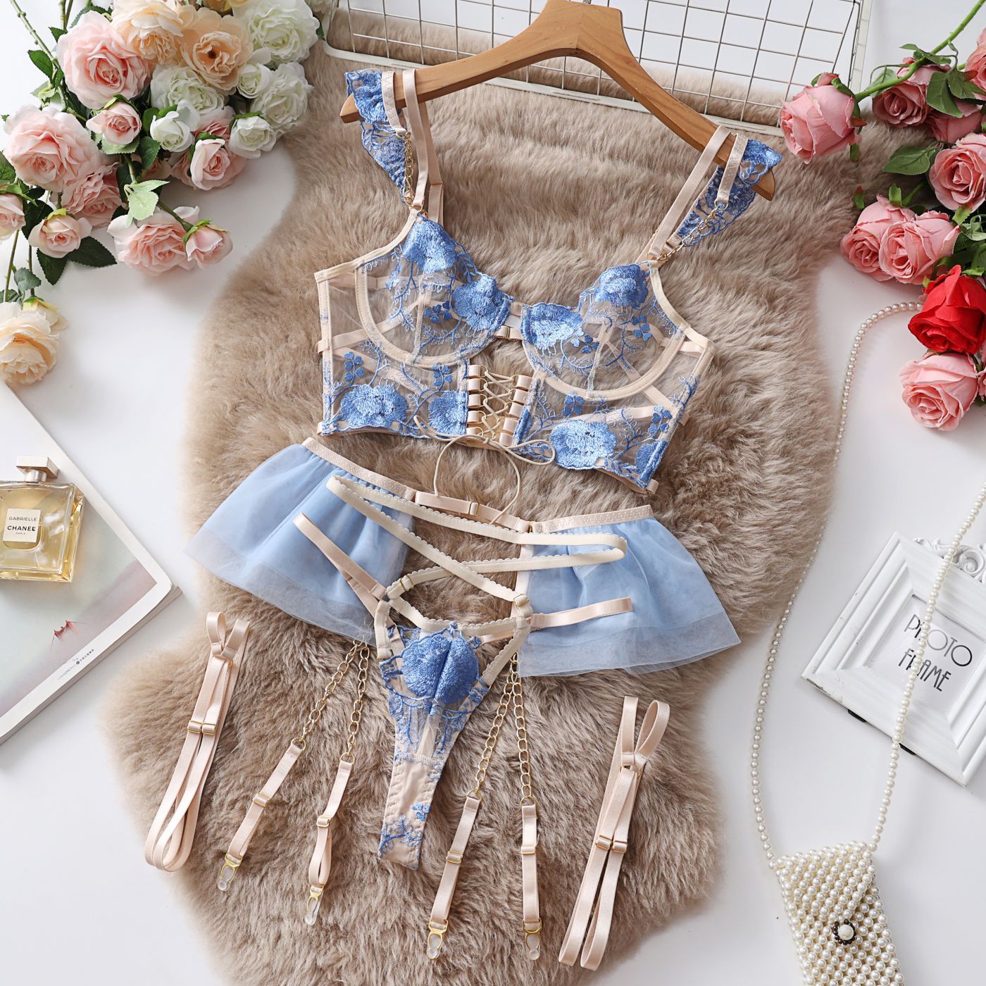 Embroidered Underwear Transparent Push Up Bra Set