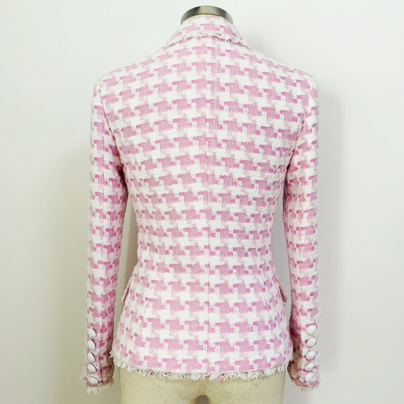 Women's Lion Button Houndstooth Wool Blazer