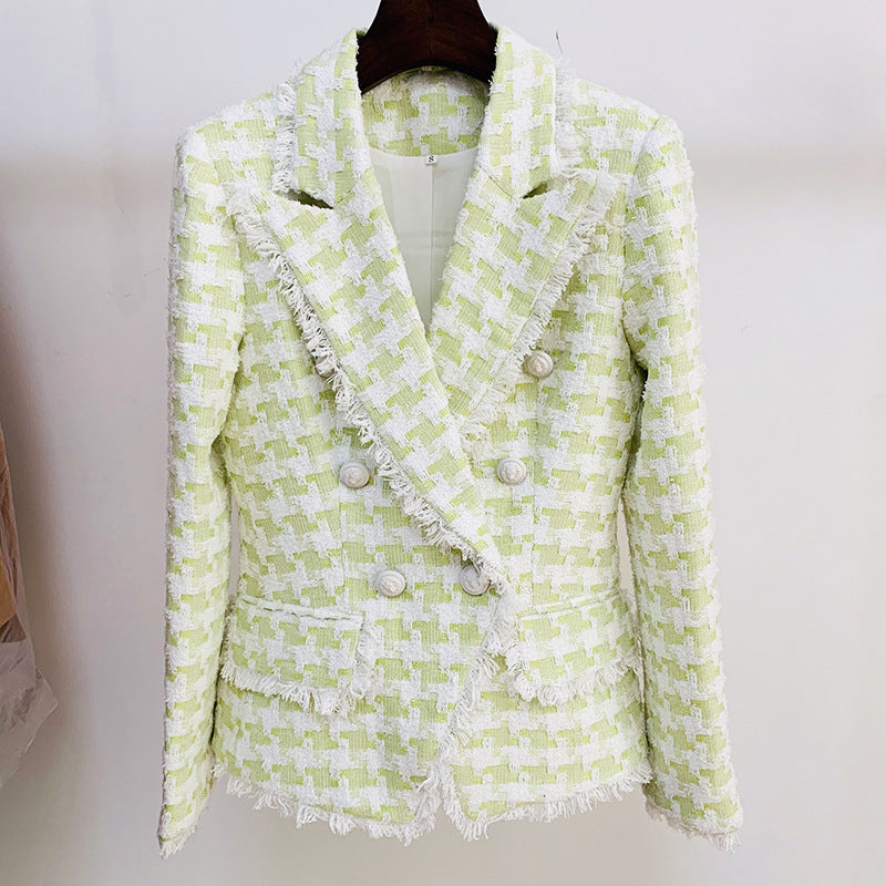 Women's Lion Button Houndstooth Wool Blazer