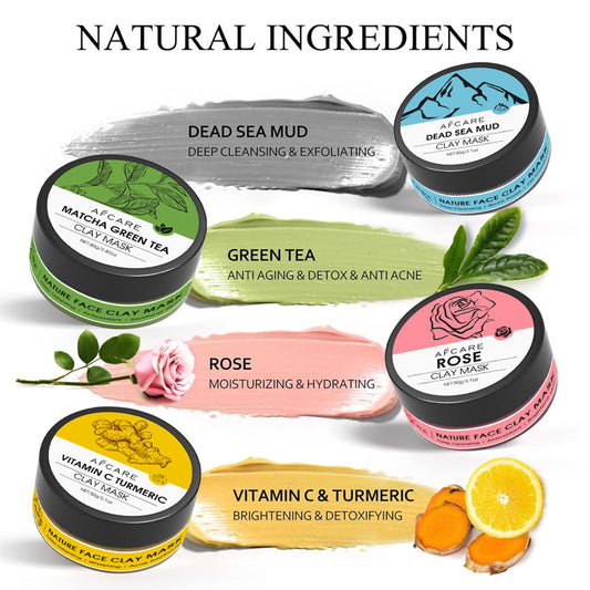 4 Pack Dead Sea Mud Green Tea Turmeric Rose Clay Mask