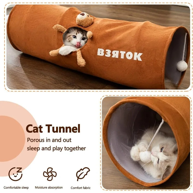 Cat Tunnel For Indoor Cats Collapsible Kitty Tunnel With Plush Ball Easy To Clean Cat Supplies