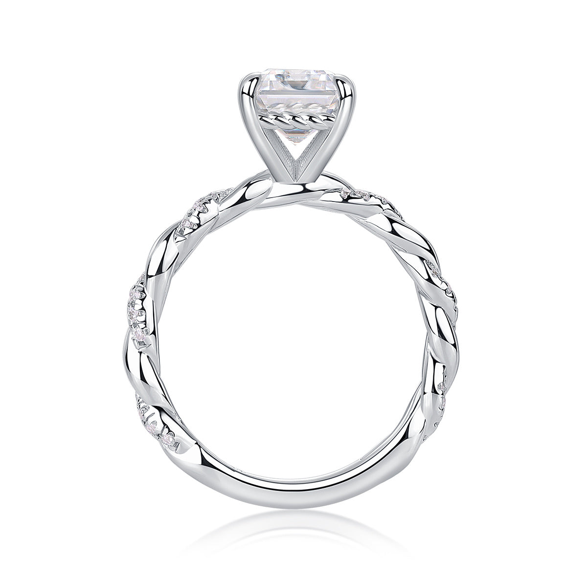 Chasing Light - A Wedding Ring Set With Top-quality Octagonal Moissanite S925 In Silver And Platinum-plated. The Ring Can Be Inspected With A Diamond Pen