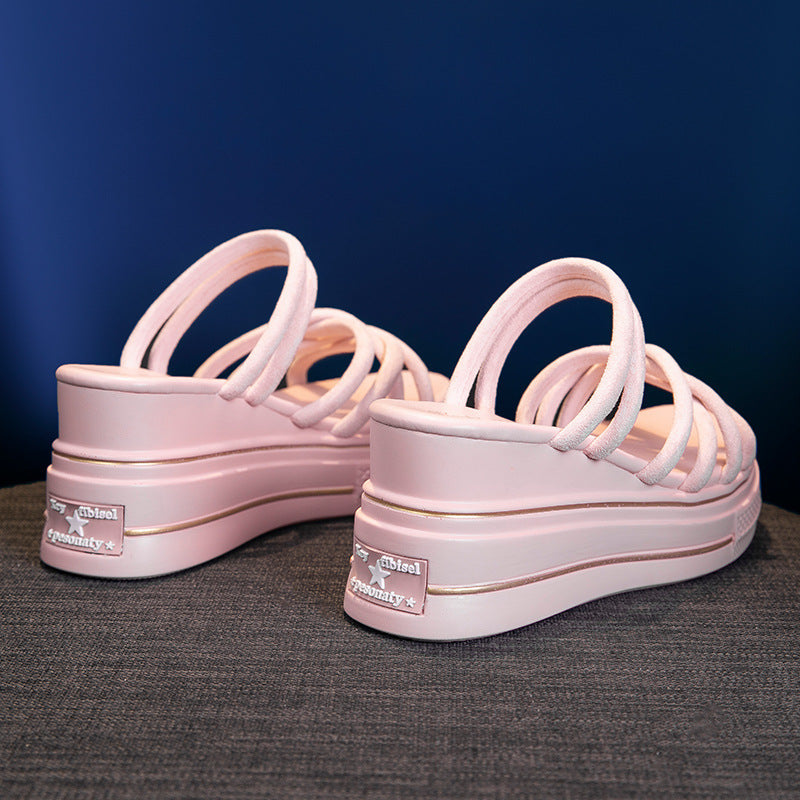 Women's Fashion Casual Thick Bottom One Word Sandals