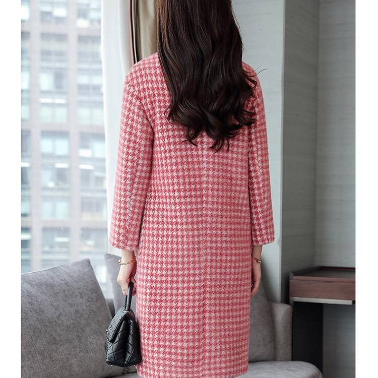Winter mid-length plaid wool coat with POLO collar