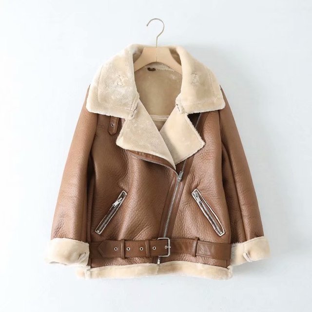 Women's Thick Warm PU Faux Lamb Leather Jacket