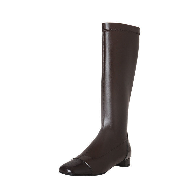 Colorblock Low Heel Dongdaemun Casual All-match Square Toe Boots Women