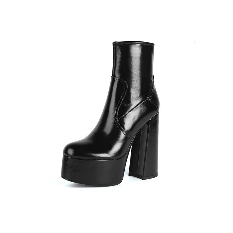 Short Boots Women's Thick Heel Waterproof Platform Super High Heels Model Catwalk Hate Sky High
