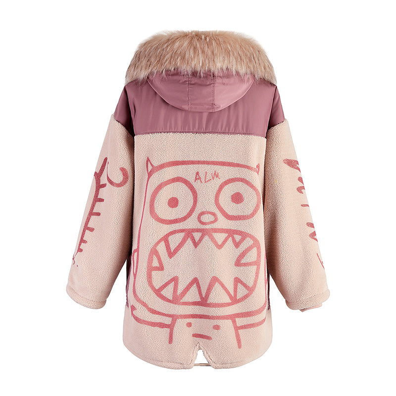 Mid-length stitched hooded jacket