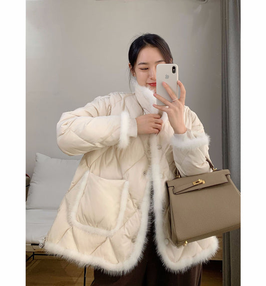 Mink Fur Stitching White Duck Down Short Jacket Women