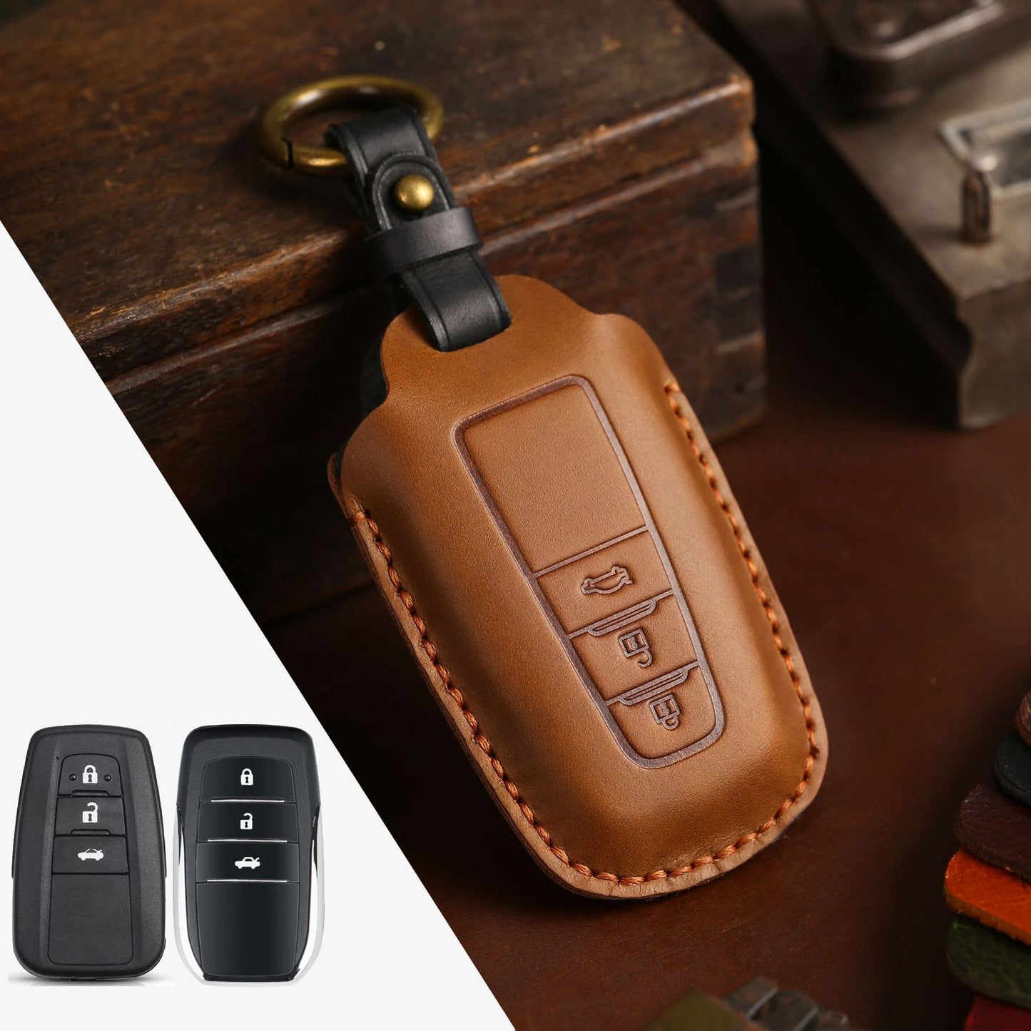 Leather Car Key Case Crazy Horse Leather