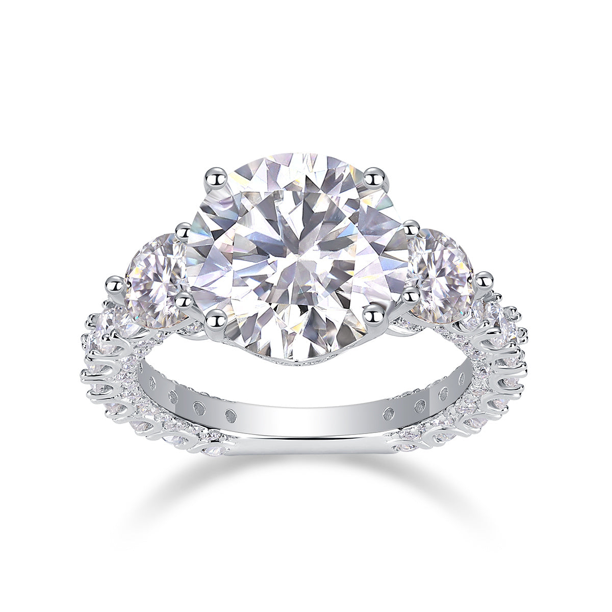 Three-diamond Shining - Set With Top-quality 5-carat Moissanite S925 Silver And Platinum-plated Diamond Wedding Ring. The Ring Can Be Inspected With A Diamond Pen