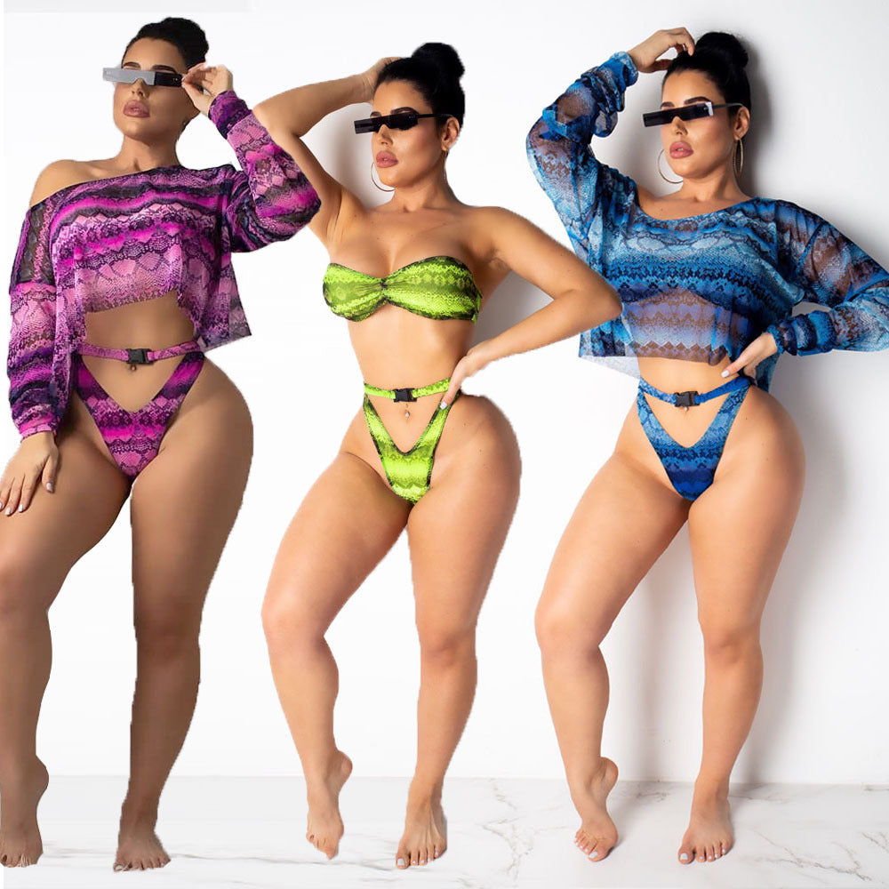 Women's Sexy Snakeskin Printed Split Three-piece Suit