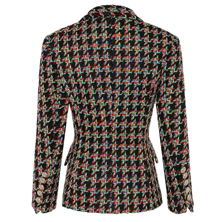 Houndstooth double-breasted tweed suit