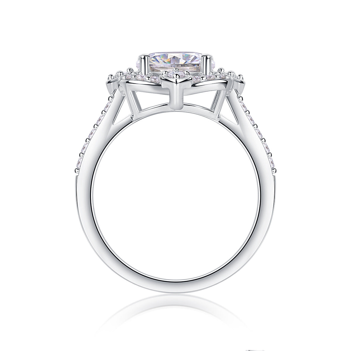 Camellia - Set With Top-quality Egg-shaped Moissanite S925 Silver And Platinum-plated Diamond Wedding Ring. The Ring Can Be Inspected With A Diamond Pen