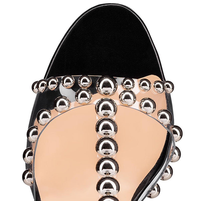 Ladies Metal Studded Large Size BuckleToe Slingback Stiletto Sandals